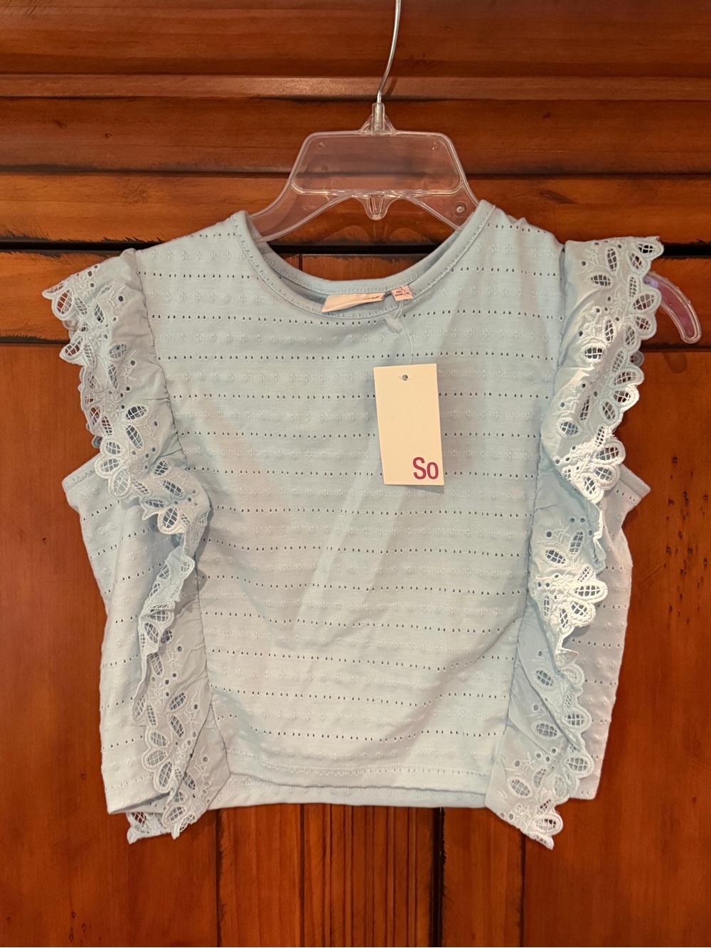 SO Light Blue Eyelet Ruffle Top